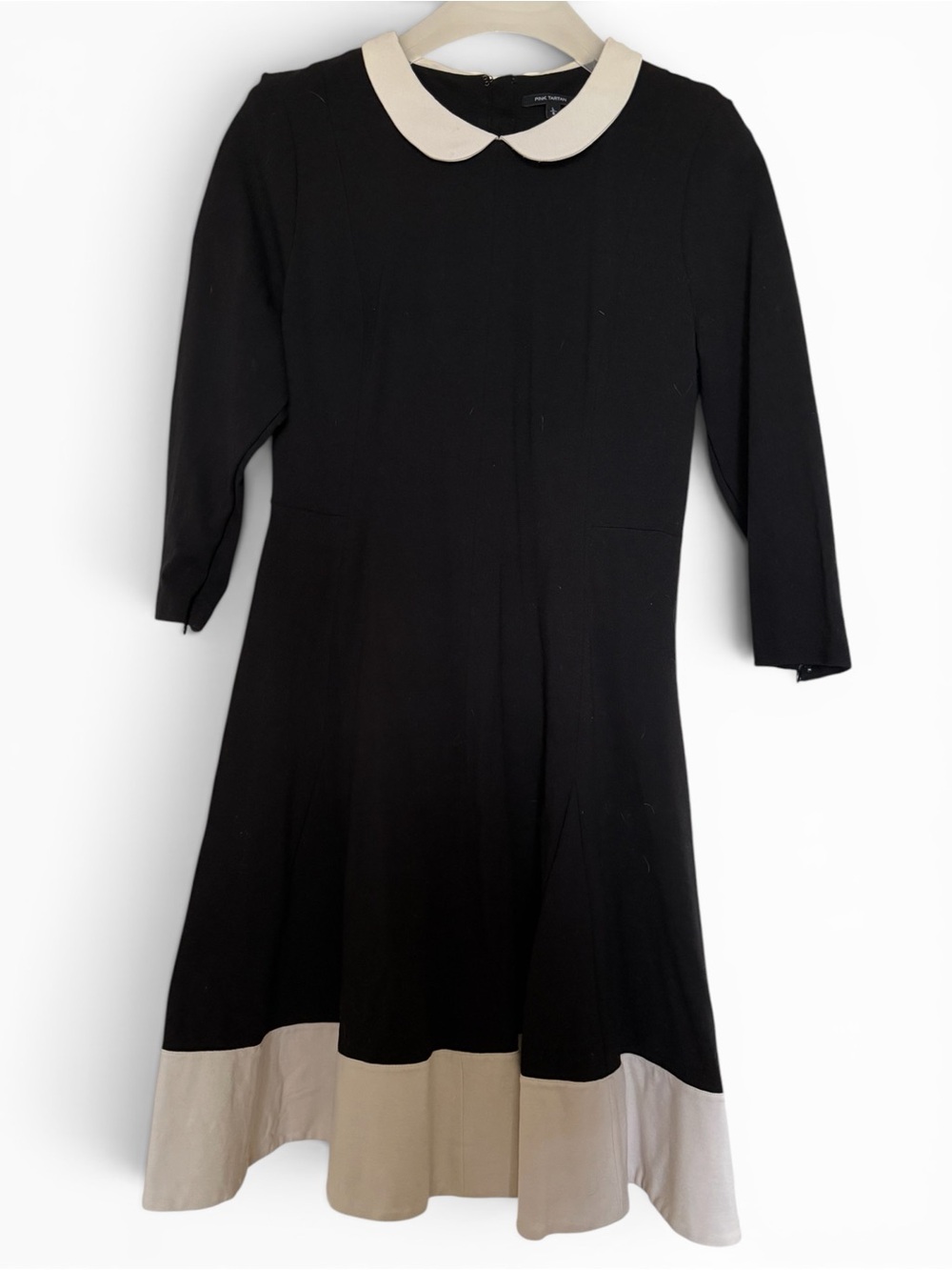Pink Tartan Black Dress with Cream Collar and Hem - Women’s Shift Dress L